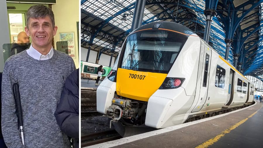 Audio guide that describes fleet of trains provides confidence for blind passenger